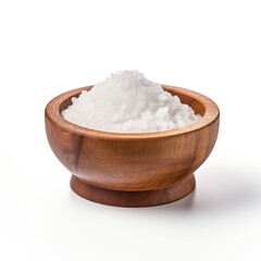 Fototapeta na wymiar salt in wooden bowl on white background