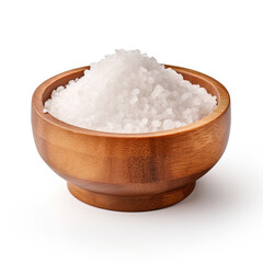 Fototapeta na wymiar salt in wooden bowl on white background