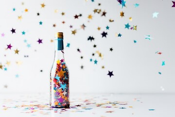 Bottle With Confetti Stars, Generative AI