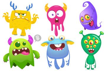 Cute cartoon Monsters. Set of cartoon monsters: goblin or troll, cyclops, ghost,  monsters and aliens. Halloween design. Vector illustration isolated