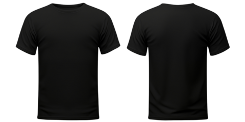 Men's black t-shirt mockup front and back isolated transparent, Generative AI