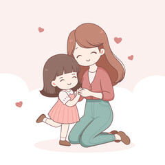 Mother and daughter flat design illustration