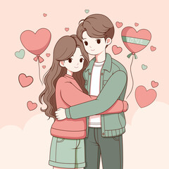 Flat design Illustration of a couple hugging