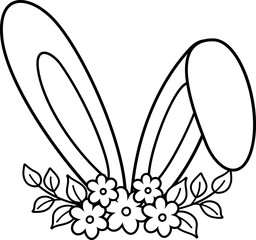 bunny ears and flowers outline