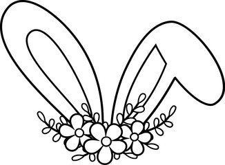 bunny ears and flowers outline