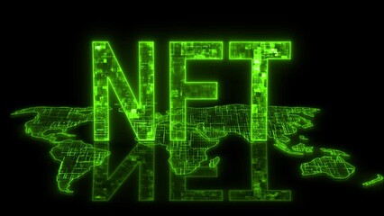 3d NFT text technology earth map animation glow green - Powered by Adobe
