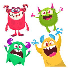 Cute cartoon Monsters. Set of cartoon monsters: goblin or troll, cyclops, ghost,  monsters and aliens. Halloween design. Vector illustration isolated