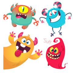 Cute cartoon Monsters. Set of cartoon monsters: goblin or troll, cyclops, ghost,  monsters and aliens. Halloween design. Vector illustration isolated