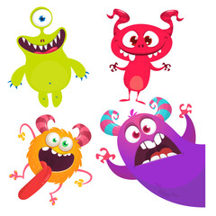 Cute cartoon Monsters. Set of cartoon monsters: goblin or troll, cyclops, ghost,  monsters and aliens. Halloween design. Vector illustration isolated