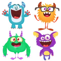 Fotobehang Funny cartoon monsters with different face expressions. Set of cartoon vector funny monsters characters. Halloween design for party decoration, stickers or package © drawkman