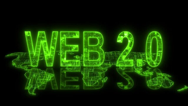 3d web 2.0 text technology earth map animation glow green