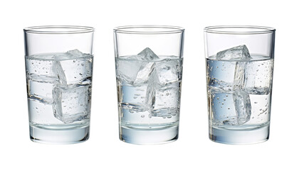 glass with ice cube in water isolated on transparent background cutout