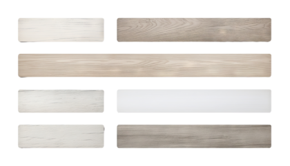 set of white wood board isolated on transparent background cutout