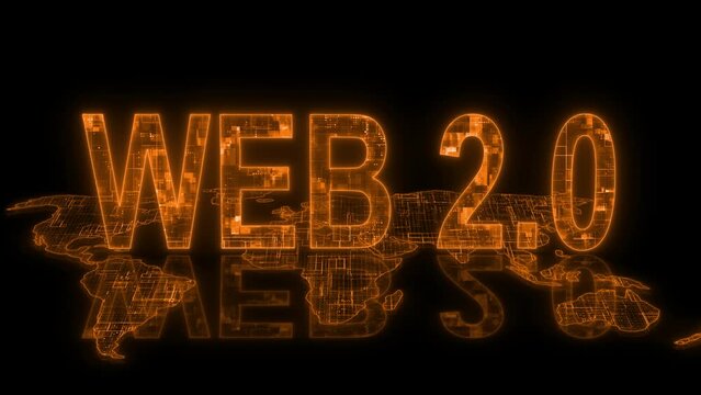 3d web 2.0 text technology earth map animation glow orange