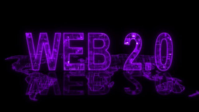 3d web 2.0 text technology earth map animation glow purple