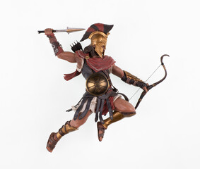 Spartan with bow isolated on white background