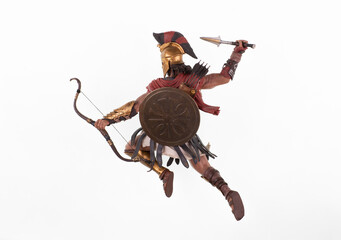 Spartan with bow isolated on white background