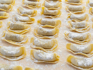 A kind of ravioli, casoncelli, home made traditional food of the Bergamo area, Italy. Delicious Italian food