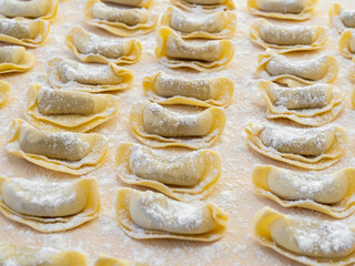 A kind of ravioli, casoncelli, home made traditional food of the Bergamo area, Italy. Delicious Italian food