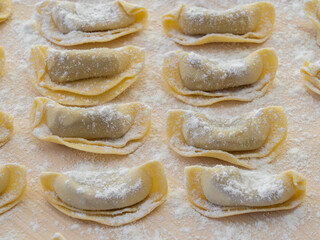A kind of ravioli, casoncelli, home made traditional food of the Bergamo area, Italy. Delicious Italian food