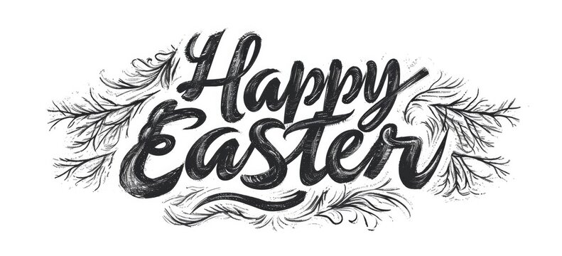 Easter celebration hand lettering design with floral elements. Seasonal greeting card decoration.