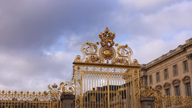Golden Gate of Palace of Versailles. Beautiful 4K video during a sunny day with this landmark from France, Versailles Castle.
