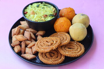 Diwali faral, festival food, Indian snacks, ladoo, chakali, chiwada, shankarpali