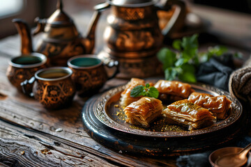 Desserts Eid al-Fitr, Eid al Adha Kahk (Eid Cookies) Arabic filled Pistachio or nut, Ramadan - obrazy, fototapety, plakaty