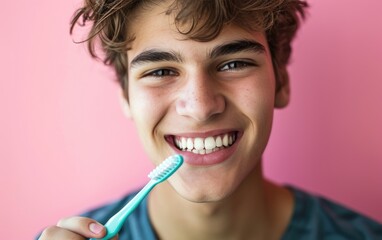 Smiling young man holding a toothbrush