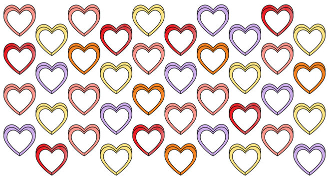 Colorful heart Candy  seamless line art pattern background. Set of conversation sweets for valentine’s day.