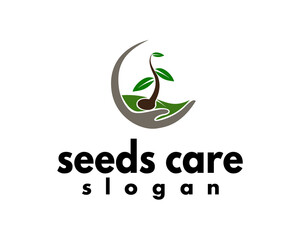 seeds care logo design template 
seeds icon and circular hands