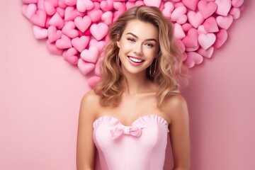 Obraz na płótnie Canvas Valentine's Beauty Gorgeous Girl with Heart-Shaped Candy