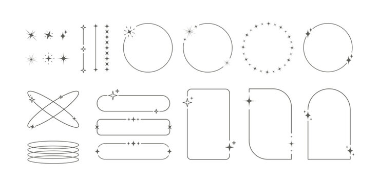 Modern minimalist aesthetic line frames and geometric shapes with stars set