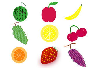 果物詰め合わせ9種類　スイカやりんごやバナナやブドウやレモンやチェリーやオレンジやいちご