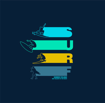 Vector illustration on the theme of surfing and surf in California. Sport typography, t-shirt graphics, print, poster, banner, flyer, postcard