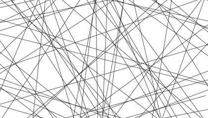 Geometric art random intersecting lines. Asymmetric irregular lines pattern. Random chaotic lines abstract geometric pattern.  Black random diagonal line background.
