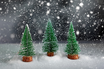 Christmas background with snowy trees and falling snow - 703703868