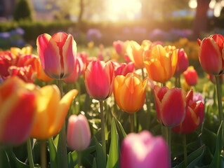 Fototapeta premium Tulips bloomed close-up. Springtime concept