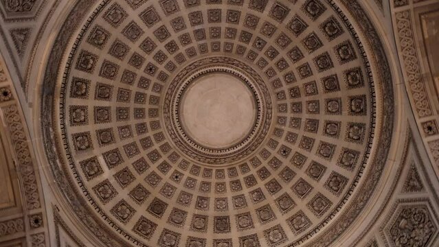 Paris, France - 2 January 2024: 4K video with the interior details and the painted ceiling of the Paris Pantheon landmark building. Travel to France.