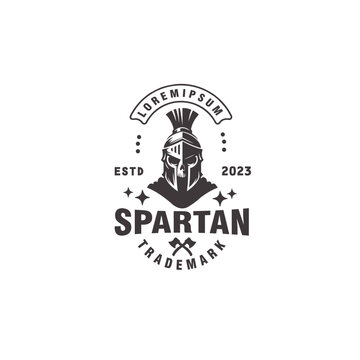 spartan knight skull head vintage badge logo design vector illustration