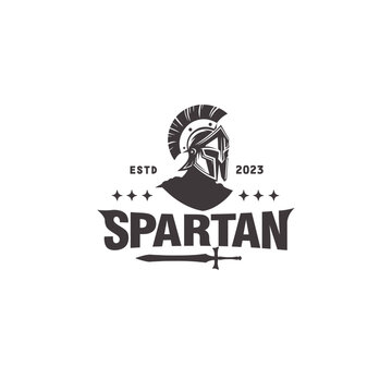 spartan knight head vintage monochrome logo design vector illustration