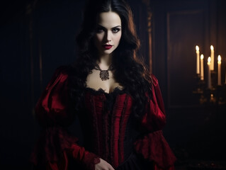 Beautiful gothic girl in medieval outfit close-up