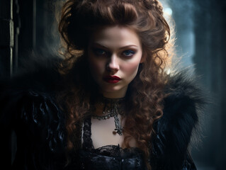 Beautiful gothic girl in medieval outfit close-up