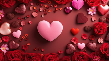 Valentine's day hearts and flowers background