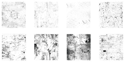 Collection of 8 vector grunge textures. Distress textures set.