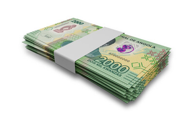 3D rendering of Stacks of Angolan Money 2000 Kwanzas Notes