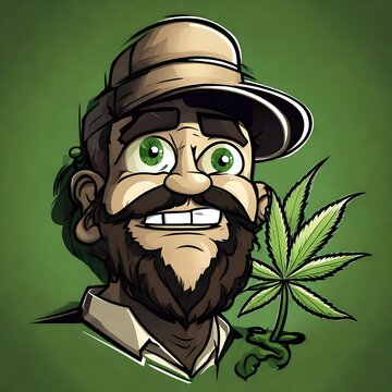 cartoon illustration of a character man mascot for a marijuana cannabis company