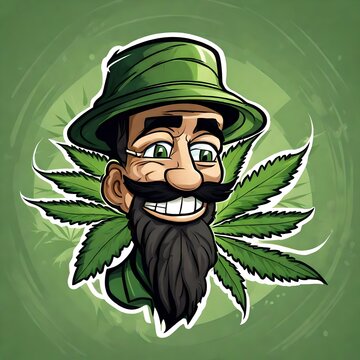 cartoon illustration of a character man mascot for a marijuana cannabis company