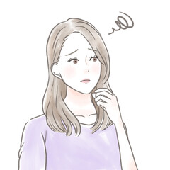 遠くを見て困った顔をしている主婦