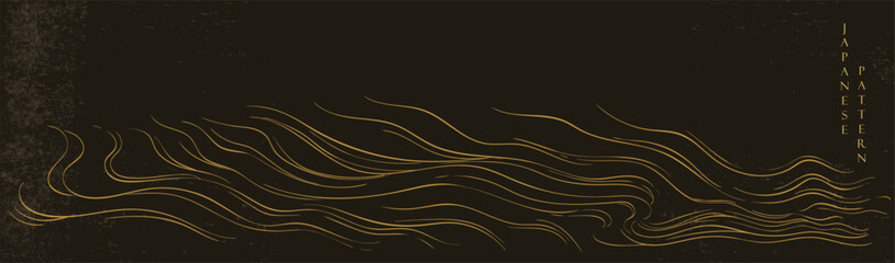 Hand drawn wave with Japanese pattern vector. Abstract art background in vintage style. Chinese new year banner and card design. Contemporary shapes in vintage template design. Hand drawn line 
